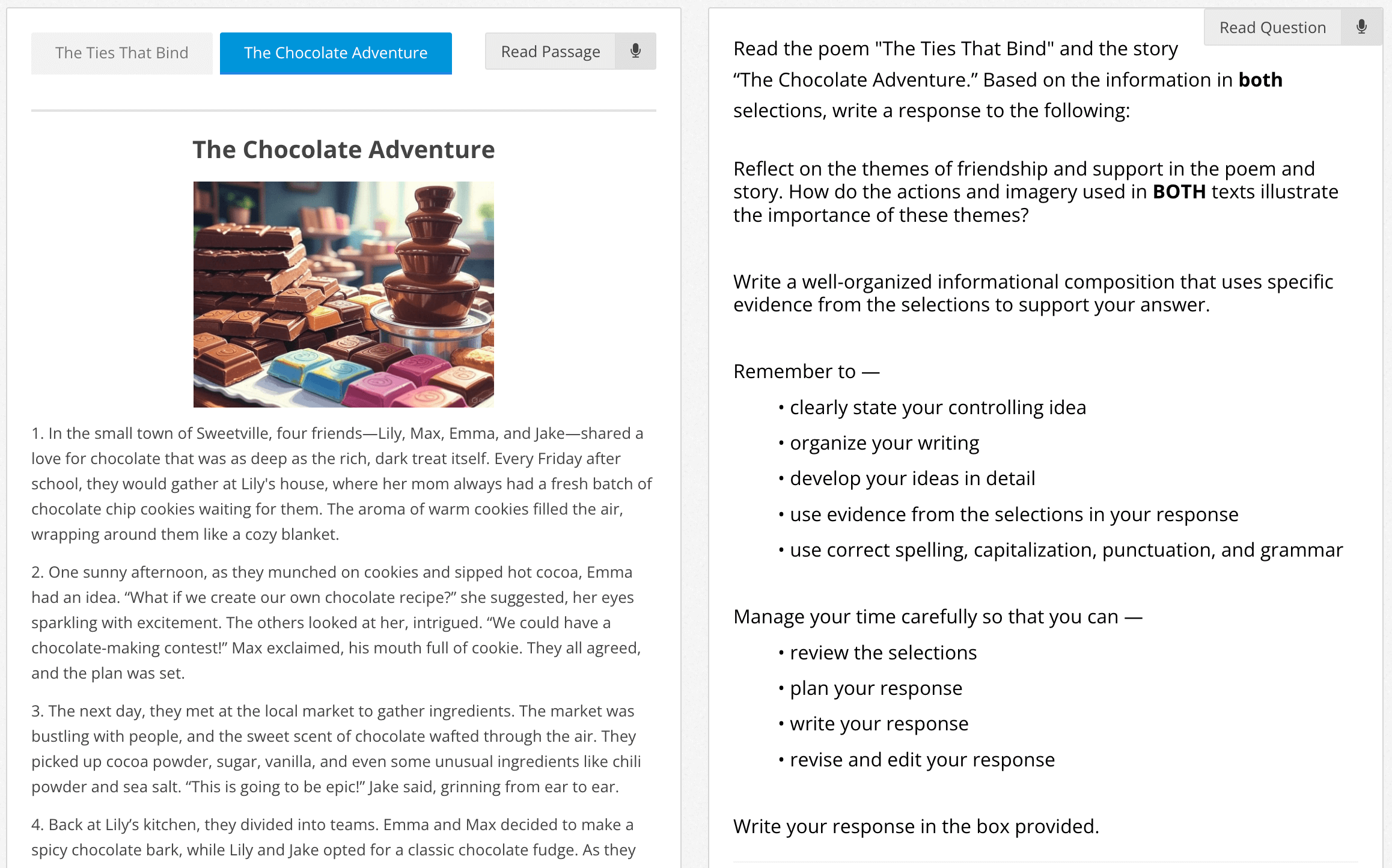 Grade 6 - ECR 6.11B (Informational) - Paired Fiction_Poem (Chocolate Adventure Ties That Bind) - Lexile 750L tiny