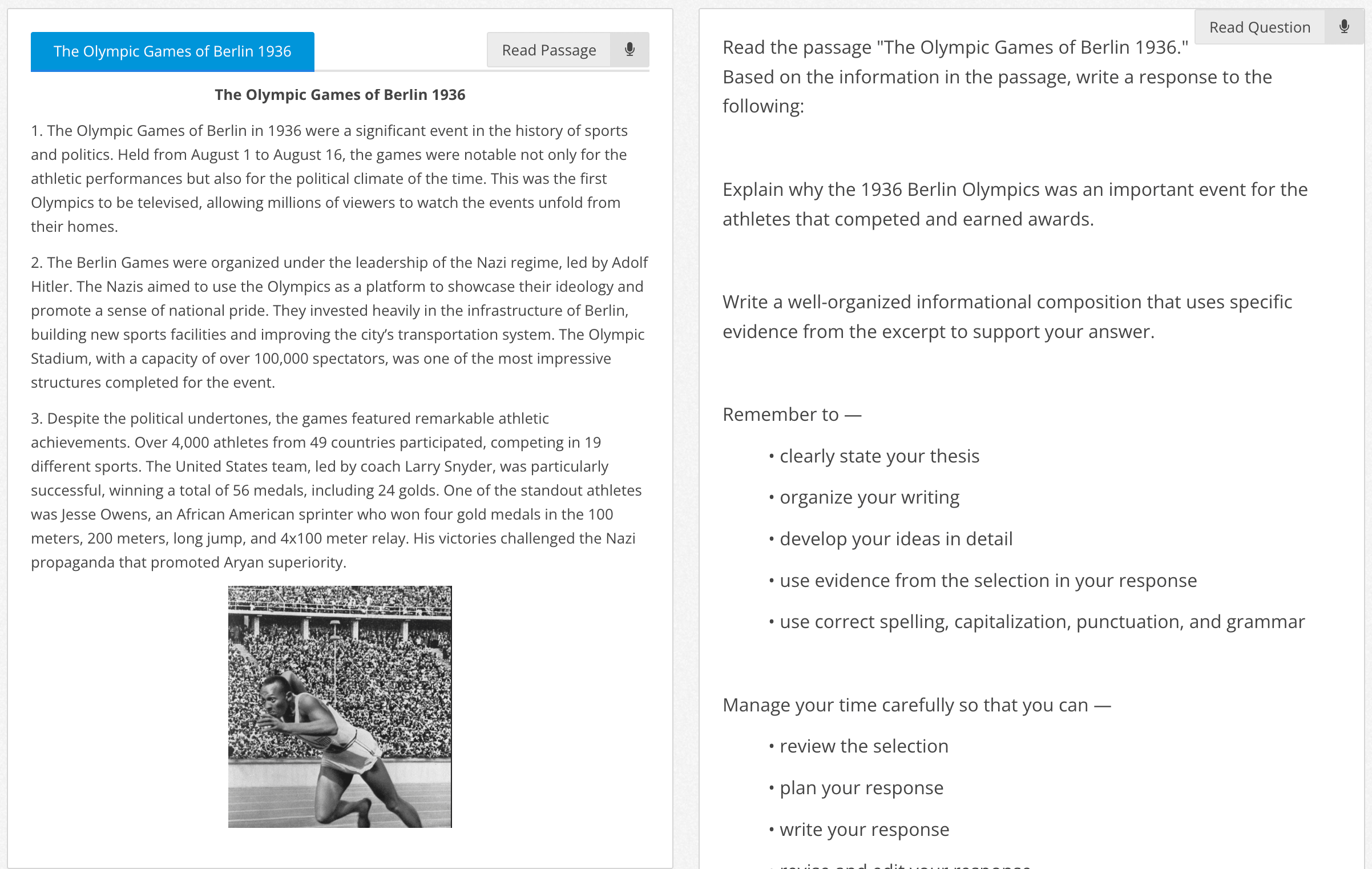 Grade 8 - ECR 8.11B - Informational (The Olympic Games of Berlin 1936) - Lexile 980L tiny