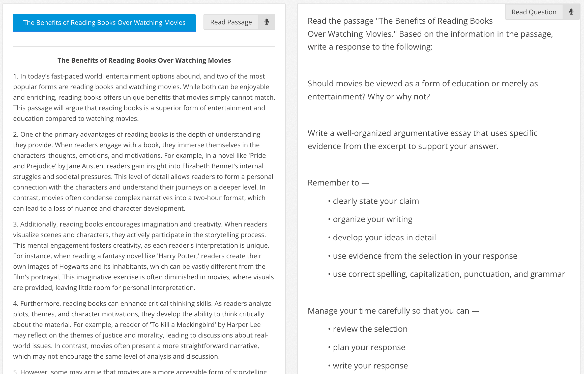 Grade 8 - ECR 8.11C - Argumentative (The Benefits of Reading Books Over Watching Movies) - Lexile 960L tiny